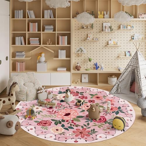 DUKINO 6ft Round Rug, Soft Washable Circle Rug for Bedroom Non Slip, Pink - Image 7