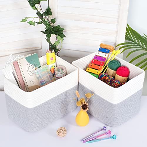 MINTWOOD Design 3-Pack Storage Baskets for Shelves, Playroom and Classroom, Book Basket, Decorative Storage Cube Bins, Woven Closet Organizers, Pantry and Shoe Organizer, Grey - Image 3