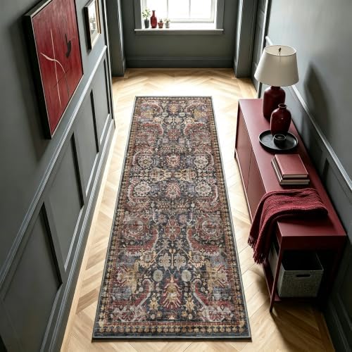 RUGSURE Washable Area Rugs - Perfect for Living Room, Bedroom, Kids Room, Nursery - Stain & Water Resistant Non-Slip, Pet & Child Friendly, Vintage Tribal Area Rugs (Rust, 2'6'' x 8') by RUGSURE
