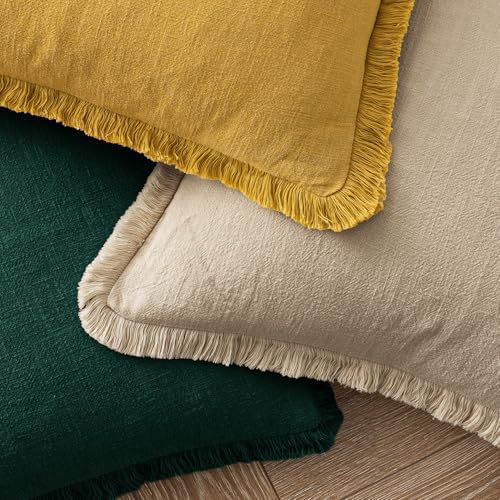 MIULEE Boho Linen Fringe Decorative Throw Pillow Covers Beige 20x20 - Image 4
