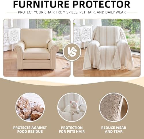 Couch Cover for Dogs Washable Sofa Cover, Sectional Couch Covers, Sofa Covers for 2 Cushion Couch, Non Slip Stripe Sofa Slipcovers Furniture Protector (Beige, 91 * 71) - Image 2