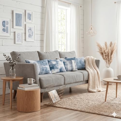 Modern Abstract Throw Pillow Covers 12x20, Blue & Grey Set of 4 - Image 6