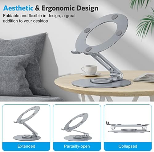 OMOTON Adjustable Laptop Stand for Desk 360° Rotating Base 17" Cool Grey - Image 5