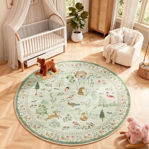 4x4 Round Bedroom Rug Washable: Living Room Rug Stain Resistant Non Slip Low Pile Small Carpet Rugs for Bedroom Kitchen Entryway Living Room Bedside Office Dorm Kids Room Entrance Indoor - Image 5