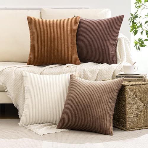 MIULEE Fall Corduroy Decorative Throw Pillow Covers Brown Series 24x24 - Image 2