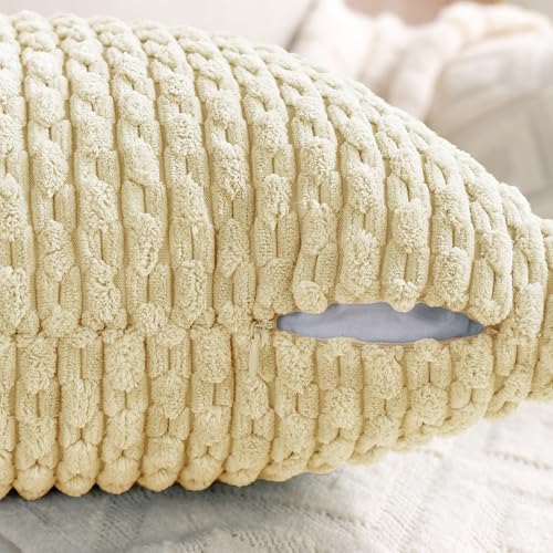 Set of 4 Pale Yellow Decorative Throw Pillow Covers 20x20 Inch Corduroy Pillow Covers for Bed Couch Sofa Living Room Soft Square Cushion Cases - Image 4