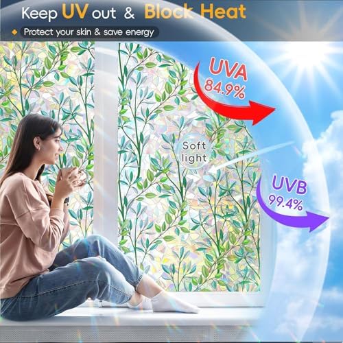 Leafy Rainbow Window Privacy Film, Stained Glass Cling, 29.5" * 157.4 " - Image 3