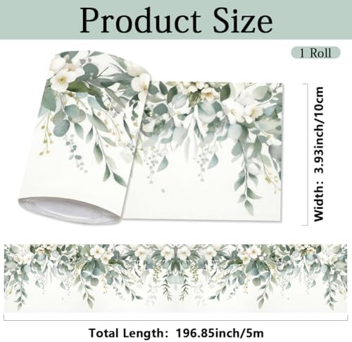 Eucalyptus Peel and Stick Wallpaper Border 196.9 x 3.9 Inch Wall Border Trim Green Leaves PVC Decorative Molding Mirror Frame Trims for Bathroom Kitchen Backsplash Hotel Home Decorations - Image 2
