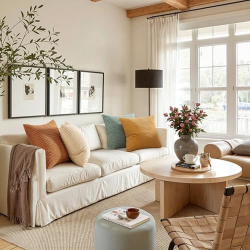 MIULEE Boho Decorative Pillow Covers 20x20 Inch Set of 4 Orange/Teal - Image 5