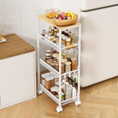 4-Tier Slim Utility Rolling Laundry Cart with Wheels, Easy to Assemble by TIPGO