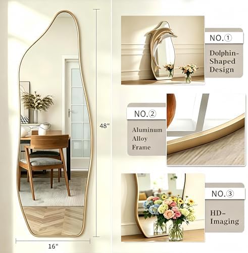 48"x16" Full Length Door Mirror, Dolphin Hanging Mirror, Gold - Image 5