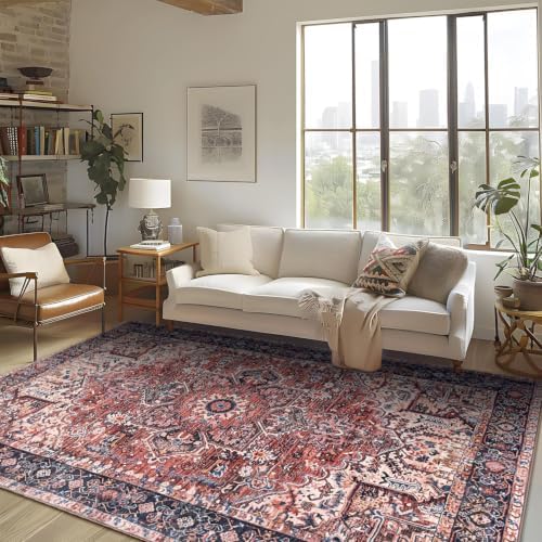 Hanples 5x7 Area Rugs for Living Room, Washable Rug Vintage Floral, Red - Image 2
