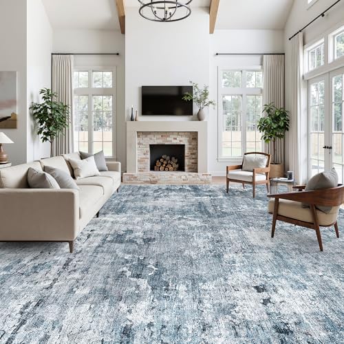 Soalmost 10x14 Area Rugs for Living Room Washable Rug Abstract Blue/Grey - Image 3
