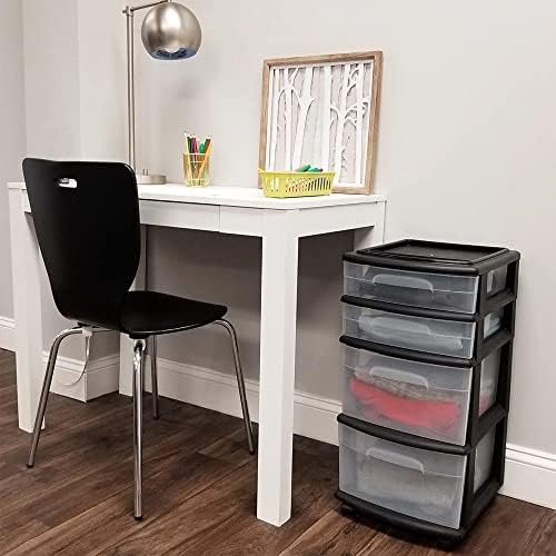 HOMZ Drawer Tower, 4-Tier Storage Cart with Removable Wheels, Black Frame - Image 2
