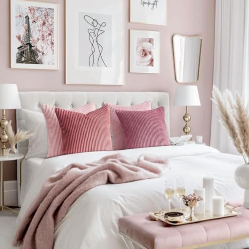 Topfinel Pink Throw Pillows Covers 18x18 Inch Set of 4,Farmhouse Corduroy Decorative Cushion Case,Valentine's Day Pillow Case for Bedroom Couch Sofa Living Room,Spring Home Decor - Image 6