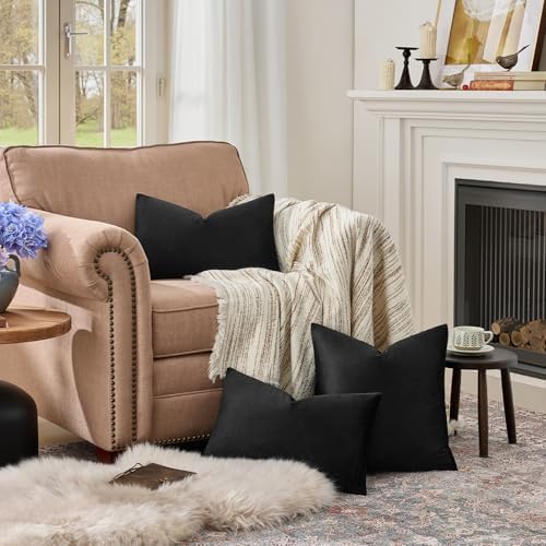 GIGIZAZA Black Velvet Pillow Covers 12x20 Decorative Pillows Pack of 2 - Image 3