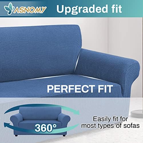 Asnomy Stretch Couch Covers Washable, loveseat Cover Slipcovers,River Blue - Image 5