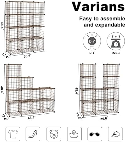 C&AHOME Wire Cube Storage, 12 - Cube Organizer Metal C Grids, Closet, Brown - Image 3