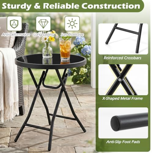 GIANTEX Outdoor Folding Side Table w/Tempered Glass Tabletop & Metal Frame - Image 6