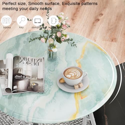 TV Tray Round Table, Small Foldable Table, Portable Dinner Table for Eating, Snack Side Trays Table Set of 2, No Assembly Required (Ocean Blue Marble, 2Pcs) - Image 4