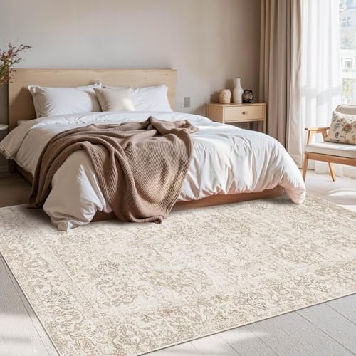 Rugxara 4x6 Vintage Boho Washable Rug for Bedroom(Beige Brown) - Image 2