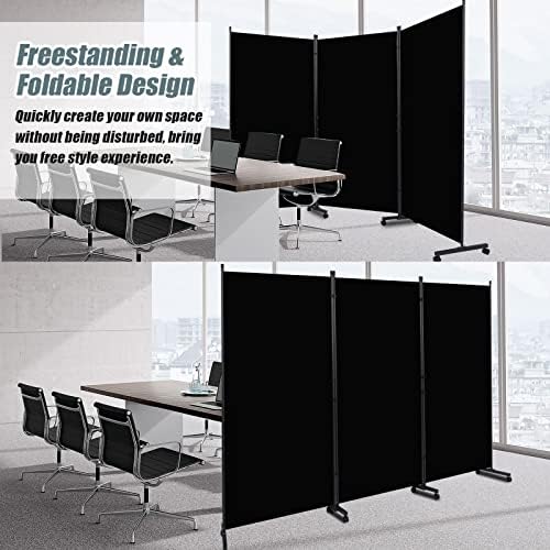 Room Divider 102'' Wide Folding Privacy Screen,3 Panel Wall Divider w/Wheel - Image 4