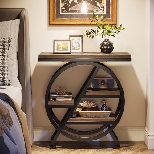 Tribesigns End Table for Living Room, 3-Tier Narrow Side Table with Storage, Wood Sofa Side Table with Geometric Metal Frame, Industrial Nightstand and Bedside Table for Bedroom, Grey - Image 4