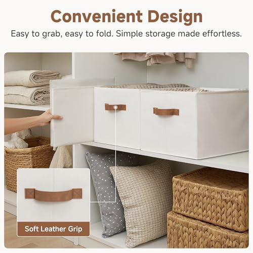 StorageWorks Closet Storage Bins with PU Handles, Ivory White, Extra Large - Image 4