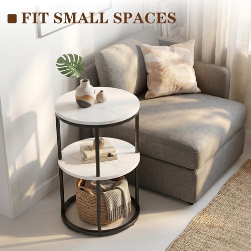 Round End Side Table,C Shaped Table for Couch,2 Tier Small Sofa Table with Metal Frame for Bedroom,Living Room,Bedside,Black(11.8" D x 11.8" W x 22.9" H) - Image 6