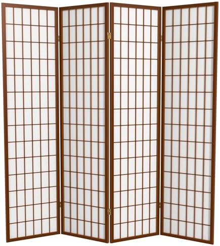 Red Lantern 6 ft. Tall Window Pane Shoji Screen - Walnut - 4 Panels by RedLantern