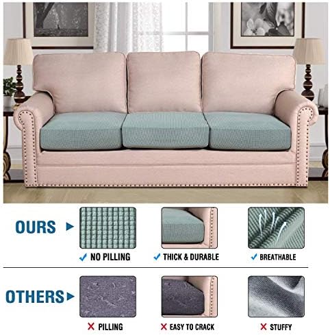 H.VERSAILTEX Super Stretch Individual Seat Cushion Covers - Sofa & Couch Cushion Slipcover Sets - Thick Jacquard Textured Twill Fabric (3 Piece XL, Sage) - Image 2