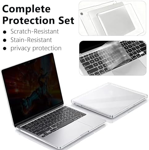 Magnetic Privacy Screen Protector Compatible with MacBook Air 13.6/13 Inch (2022-2025, M2, M3，M4), Hard Shell Case + Keyboard Cover + Screen Protector Crystal Clear Anti-Spy Anti Fingerprint - Image 6
