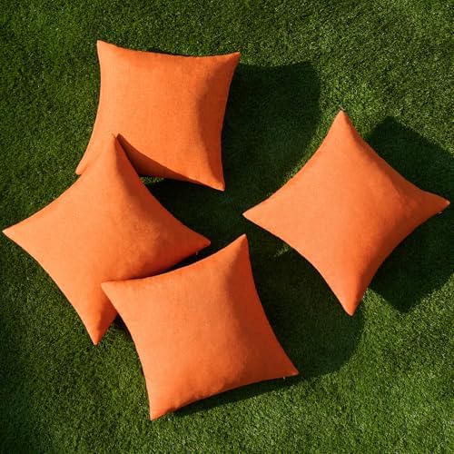 MIULEE Pack of 4 Decorative Outdoor Throw Pillow Covers Linen Waterproof Pillow Covers Summer Farmhouse Cushion Cases for Patio Garden Tent Balcony Couch Sofa 18x18 Inch Bright Orange - Image 4