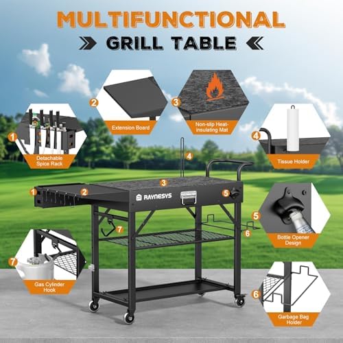 Raynesys 440lbs Outdoor Folding Grill Cart, Blackstone Griddle Stand - Image 3