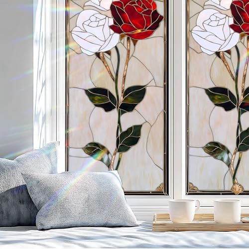Stained Glass Window Privacy Film Static Cling - Rainbow Glass Decorative Sun Blocking Window Covering, Non-Adhesive Removable Stickers for Home & Office, 17.5" x 39.3" - Image 4