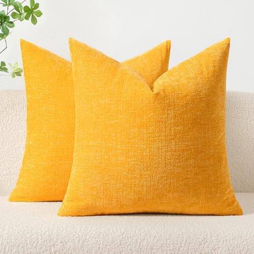 MIULEE Soft Chenille Throw Pillow Covers Goose Yellow 18x18 Inch Pack of 2 by MIULEE