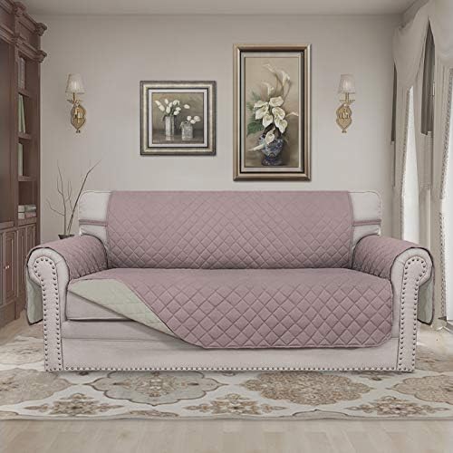 Easy-Going Reversible Couch Cover, 2 Cushion Sofa, Pink/Beige - Image 2