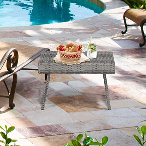 HAPPYGRILL Outdoor Wicker Table Folding Rattan Standing Coffee Side Table for Patio Lawn Bistro Poolside Garden - Image 2