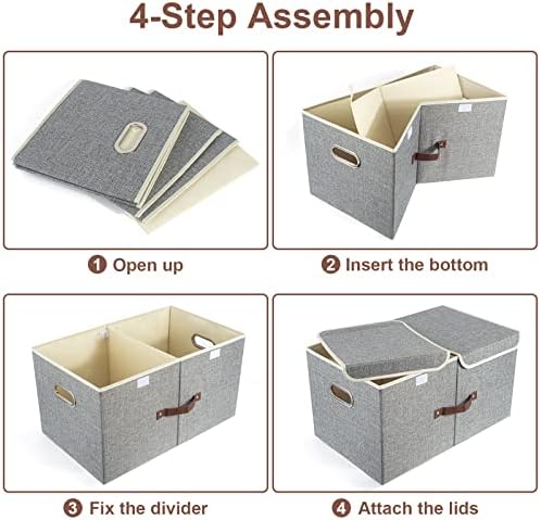 TYEERS Extra Large Collapsible Storage Bins with Lids and Compartments, Organizing Bins for Closet Storage, Clothes Storage, Cube Organizer for Home Office Storage - 2 Pack - Gray - Image 6