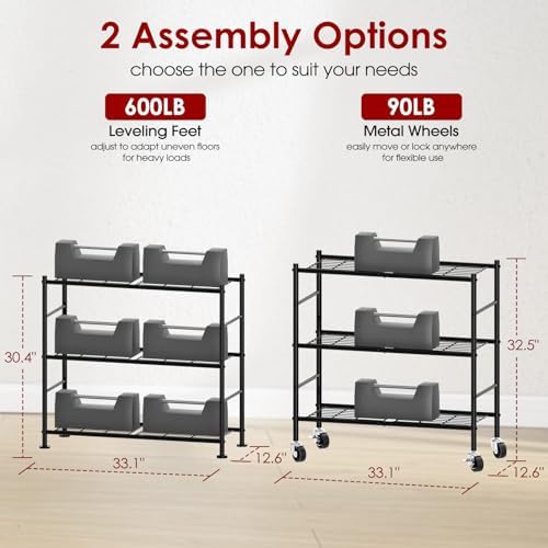 Sakugi 3-Tier Storage Shelves 33.1" x12.6" x32.5" Black with Wheels - Image 3