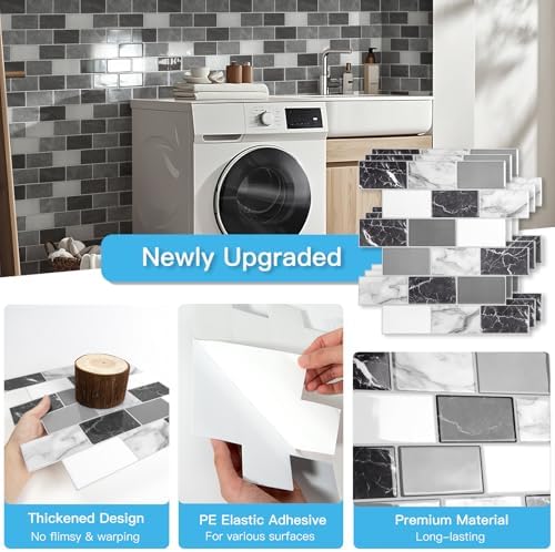 Art3d 10-Pack Marble Wall Tiles Peel and Stick Backsplash, Black White Grey - Image 5