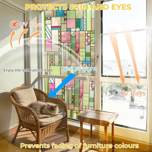OHTMERU 3D Stained Glass Window Privacy Film Decorative Non-Adhesive - Image 3