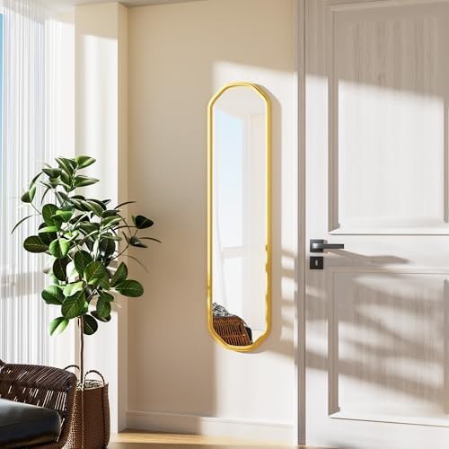 Ferytange Modern Slim Wall Decor Mirror 10"x44" Gold - Skinny Wall Decor for Entryway, Bedroom, Nursery, Luxury Metal Frame with Anti-Shatter Glass by FerytangeHome