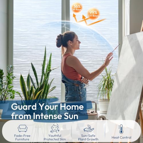 rabbitgoo Frosted Window Film, Static Cling, Wave Pattern, 11.8" x 118.1" - Image 4