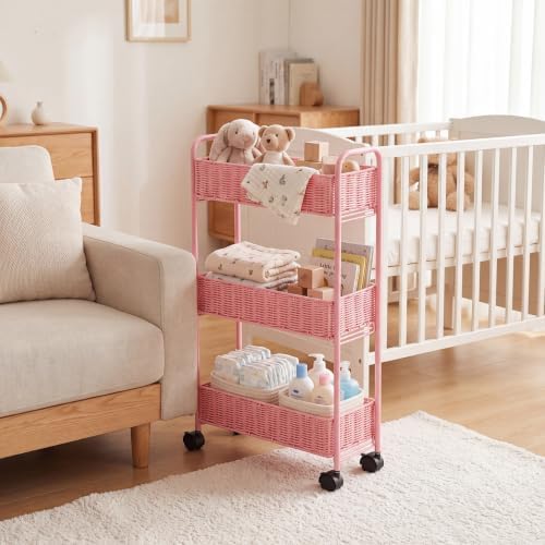 FOCHIER F Utility Slim Storage Cart,3-Tier Rolling Kitchen Office Laundry Room Cart with Wheels,Mobile Shelving Unit Organizer for Living Room,Bathroom, Baby Diaper,Art,Dining Room Narrow Places - Image 4