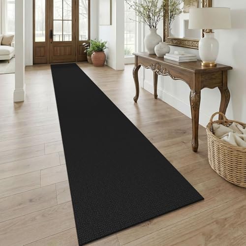 KOZYFLY Black 2.5'x18' Runners Rugs for Hallway, Extra Long Washable Runner Rug, Woven Non Slip Kitchen Runner, Cotton Entryway Rug, Floor Carpet for Entry, Aisle, Hall, Black/Dark Grey by KOZYFLY