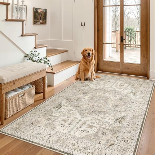 Madane Area Rug 3x5, Washable Vintage Entry Rugs for Bedroom, Ivory/Brown by Madane