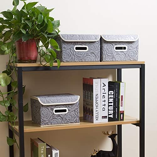 PRANDOM Stackable Storage Boxes with Lids [5-Pack] Fabric Decorative Storage Bins Cubes Organizer Containers Baskets with Cover Handles Divider for Bedroom Closet Living Room Grey 9.8x7.9x6.7 Inch - Image 3