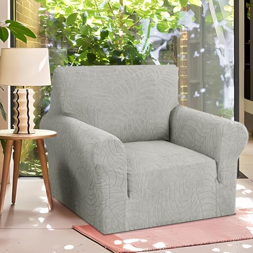 YEMYHOM Couch Cover Latest Jacquard Design High Stretch Sofa Chair Covers for Living Room, Pet Dog Cat Proof Armchair Slipcover Non Slip Elastic Furniture Protector (Small, Begonia Leaf Light Gray) - Image 2