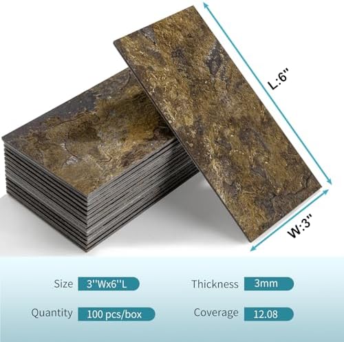 Vamos Tile 100 Pieces Peel and Stick Backsplash Tiles, 3" x 6" PVC Subway Tile, Rust Slate Stick on Backsplash Tiles for Kitchen/Bathroom/Fireplace/Laundry/Camper - Image 7